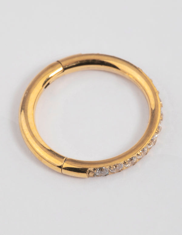 Gold Plated Surgical Steel Fine Pave Band Clicker Ring