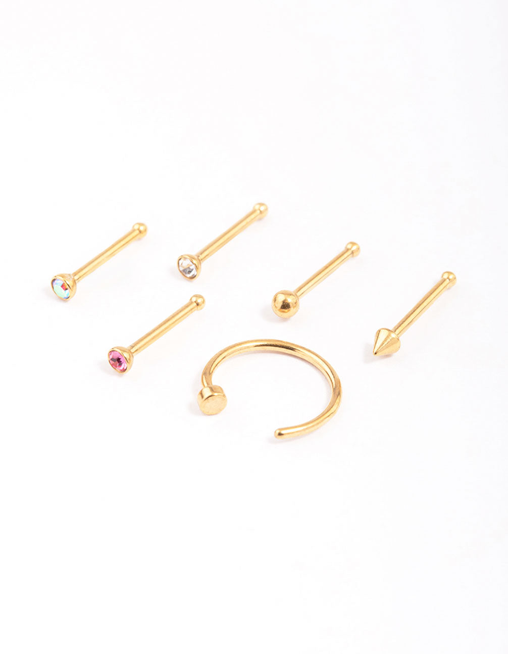 Gold Plated Surgical Steel Nail & Arrow Nose Ring 6-Pack