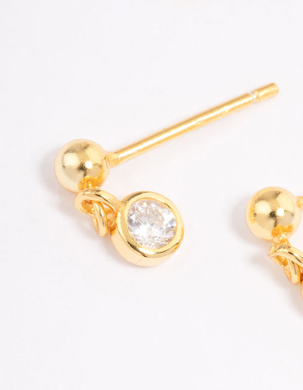 Gold Plated Sterling Silver Cubic Zirconia Bezel Charm Earrings