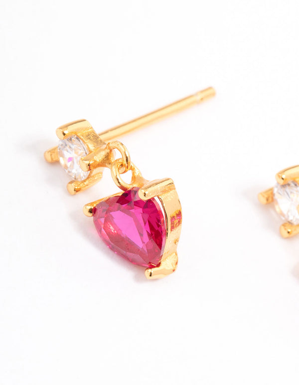 Gold Plated Sterling Silver Cubic Zirconia Claw Heart Drop Earrings