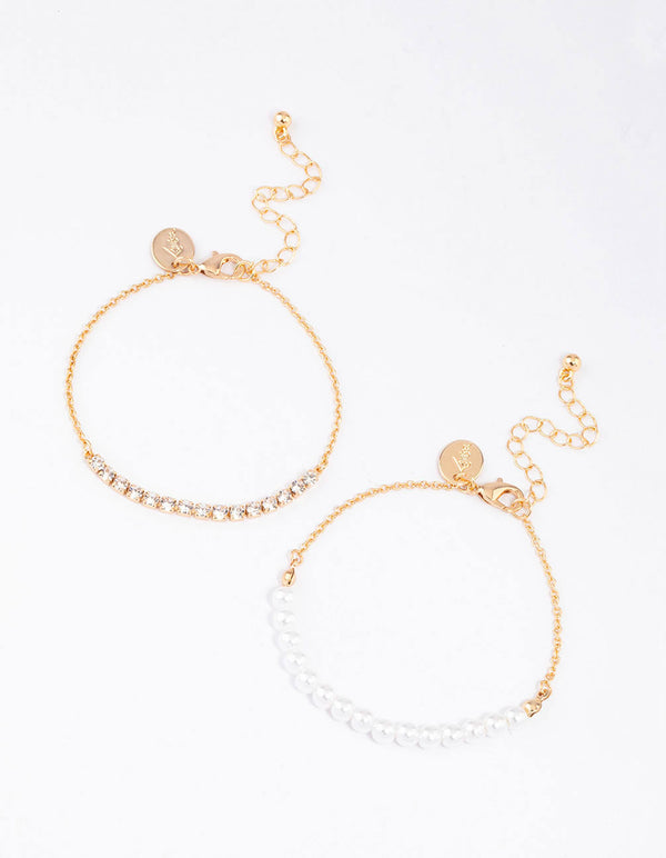 Gold Pearl & Cup Chain Chain Bracelet Pack