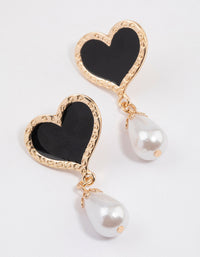 Gold Enamel Heart & Pearl Drop Earrings - link has visual effect only