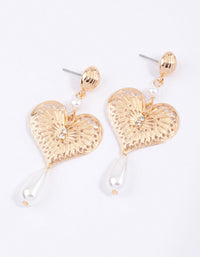 Gold Ornate Heart Pearl Drop Earrings - link has visual effect only