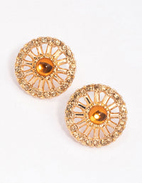 Gold Round Diamante Stud Earrings - link has visual effect only
