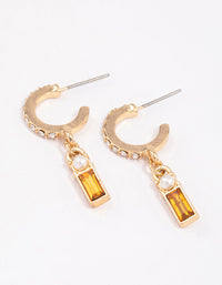 Gold Diamante Baguette Pearl Huggie Earrings - link has visual effect only