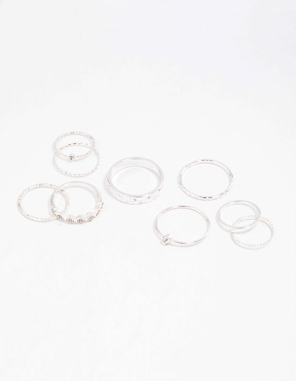 Silver Dainty Flower Ring Pack
