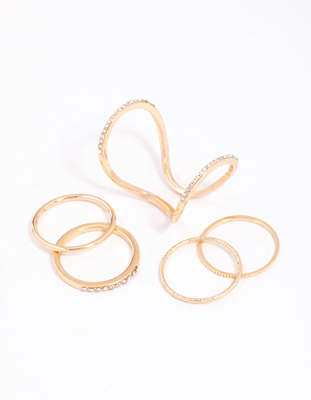 Gold Fine Diamante Double Ring Pack