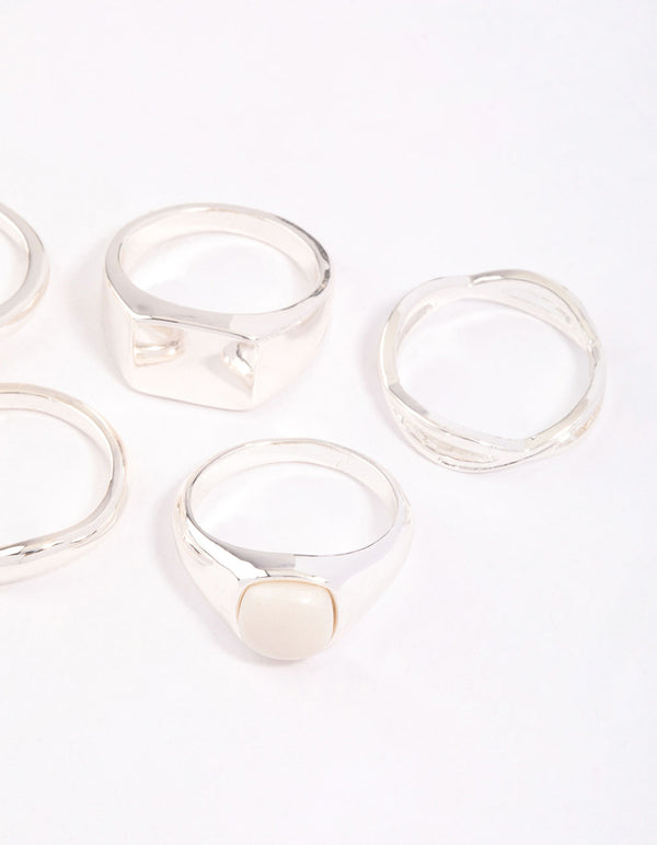 Silver Organic Signet Ring Pack