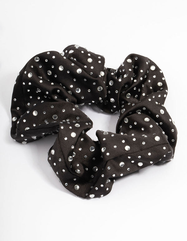 Fabric Black Large Diamante Scrunchie