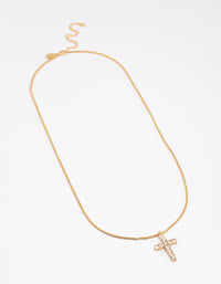 Gold Plated Stainless Steel Cubic Zirconia Cross Necklace - link has visual effect only