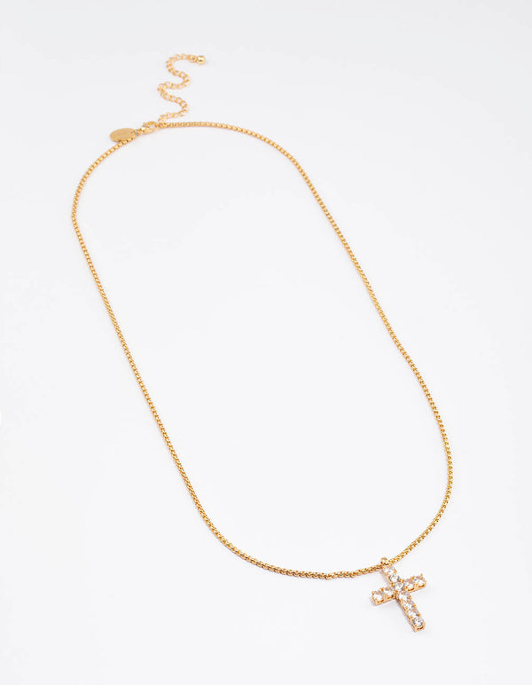 Waterproof Gold Plated Stainless Steel Cubic Zirconia Cross Necklace