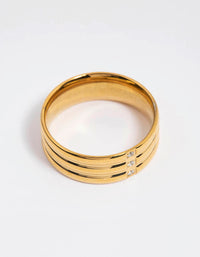 Gold Plated Stainless Steel Cubic Zirconia Triple Plain Band Ring - link has visual effect only