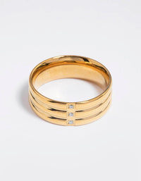 Gold Plated Stainless Steel Cubic Zirconia Triple Plain Band Ring - link has visual effect only