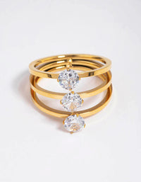 Waterproof Gold Plated Stainless Steel Cubic Zirconia Triple Tier Ring - link has visual effect only