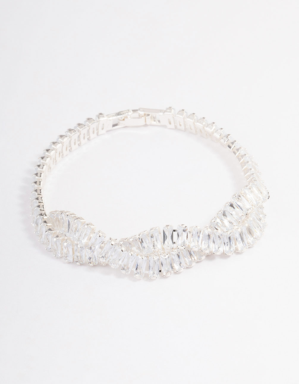 Silver Plated Cubic Zirconia Twisted Baguette Tennis Bracelet