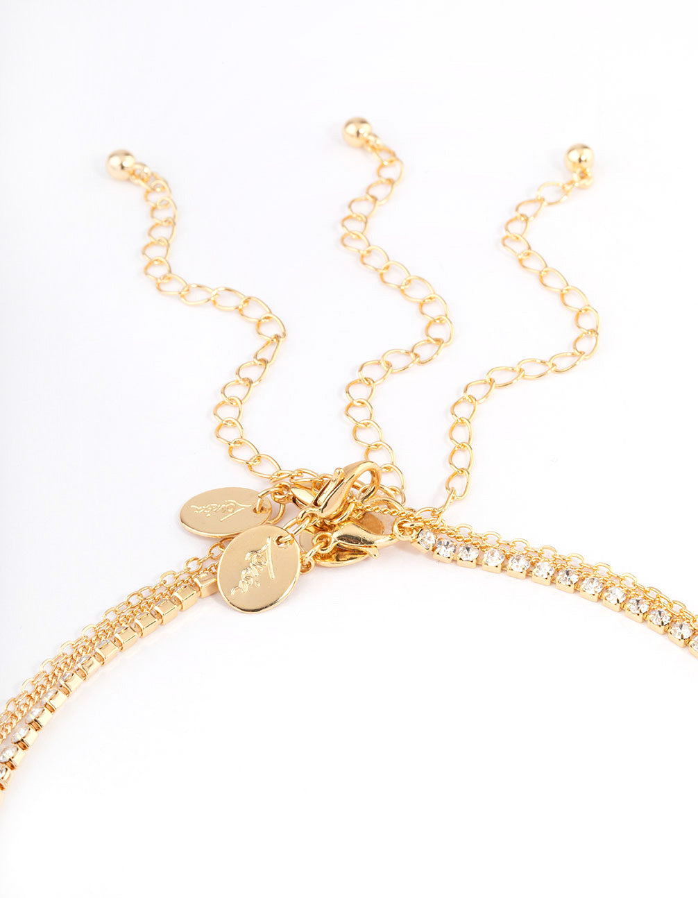 Gold Plated Cup Chain Diamante & Freshwater Pearl Layered Necklace