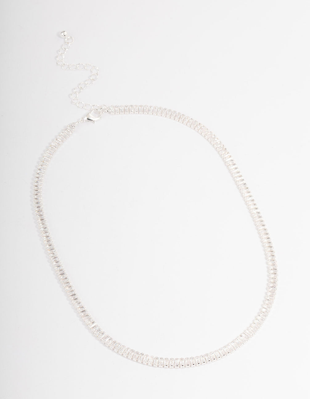 Silver Plated Cubic Zirconia Baguette Cup Chain Necklace