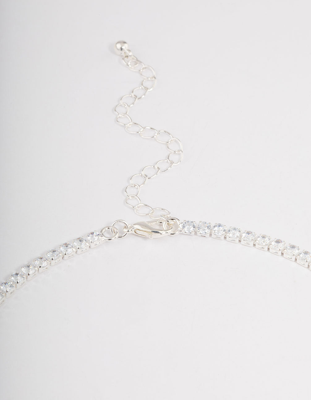 Silver Plated Cubic Zirconia Round & Baguette V-Necklace
