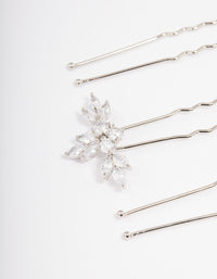 Silver Plated Cubic Zirconia Marquise Leaf Hair Pins Pack - link has visual effect only