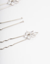 Silver Plated Cubic Zirconia Marquise Leaf Hair Pins Pack - link has visual effect only