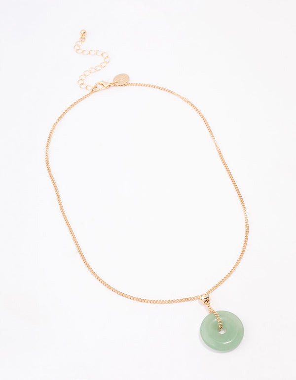 Gold Green Aventurine Choker Pendant Necklace