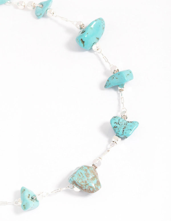 Silver Turquoise Dainty Chip Anklet