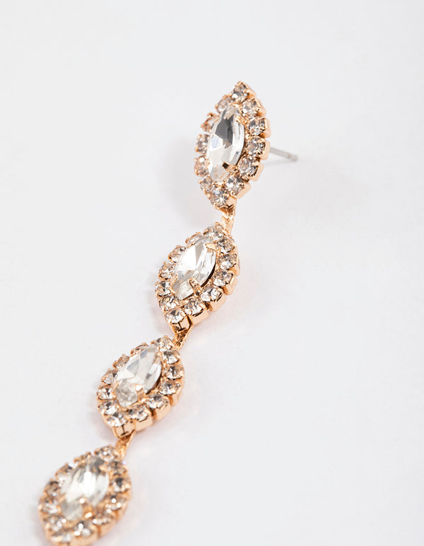 Gold Halo Marquise Drop Earrings