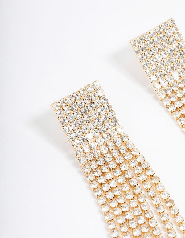 Gold Square Cup Chain Drop Earrings