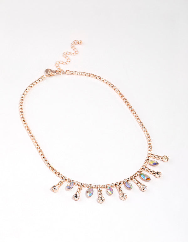 Rose Gold Statement Diamante Stone Necklace