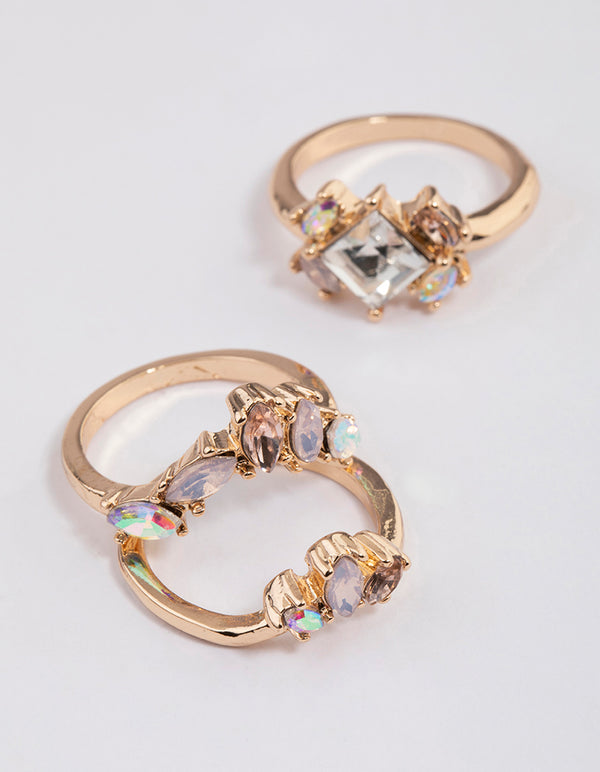 Rose Gold Opal Embellished Ring Pack