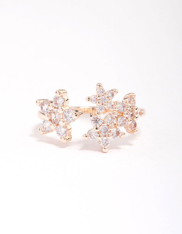 Rose Gold Plated Cubic Zirconia Open Flower Ring