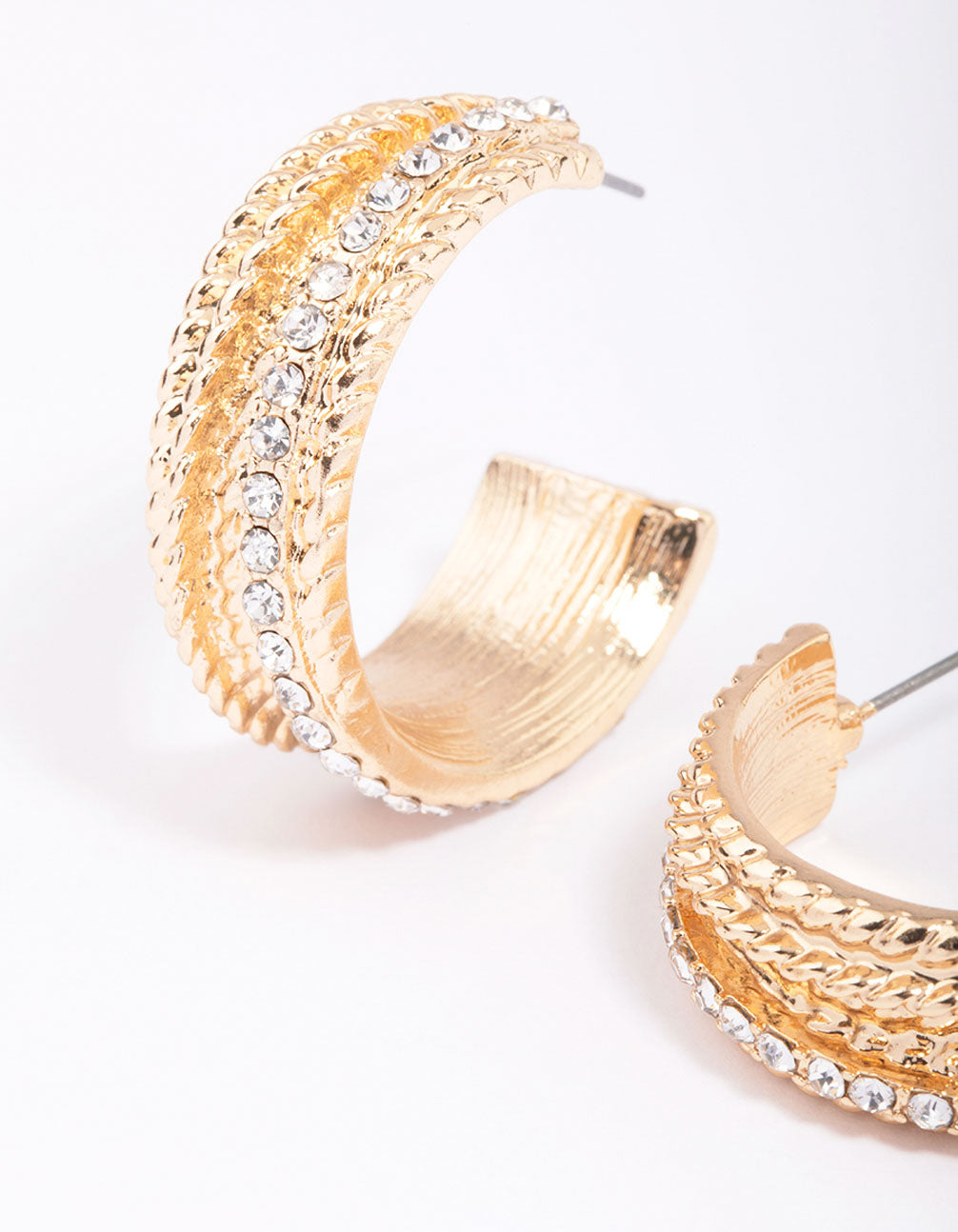 Gold Chain Diamante Hoop Earrings 25mm