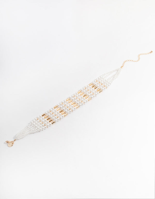 Gold Multi-Row Pearl Choker