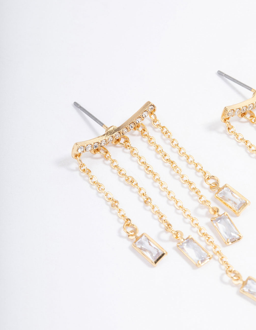 Gold Plated Chain & Baguette Drop Earrings