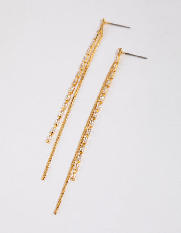 Gold Plated Cubic Zirconia Dainty Chain Drop Earrings
