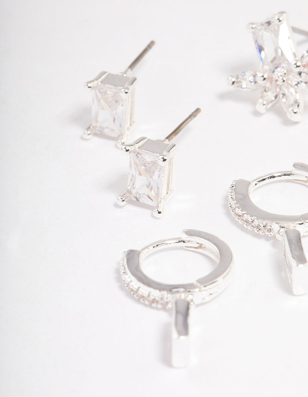 Silver Plated Cubic Zirconia Baguette & Marquise Earrings Pack
