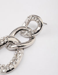 Rhodium Diamante Loop Link Drop Earrings - link has visual effect only