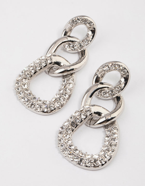 Rhodium Diamante Loop Link Drop Earrings