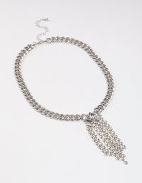 Silver Thick Chain Diamante Fringe Necklace - link has visual effect only