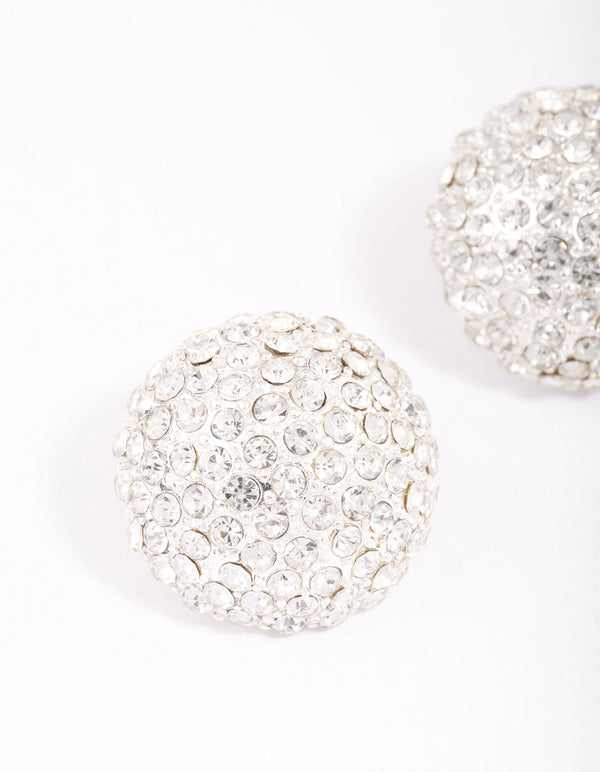 Silver Statement Diamante Dome Stud Earrings