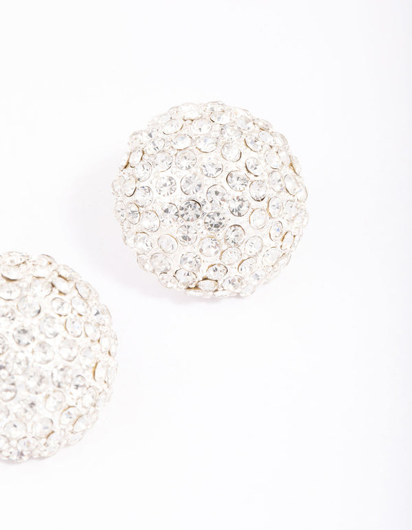Silver Statement Diamante Dome Stud Earrings