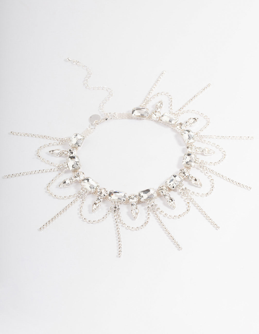 Silver Statement Diamante Tassel Choker