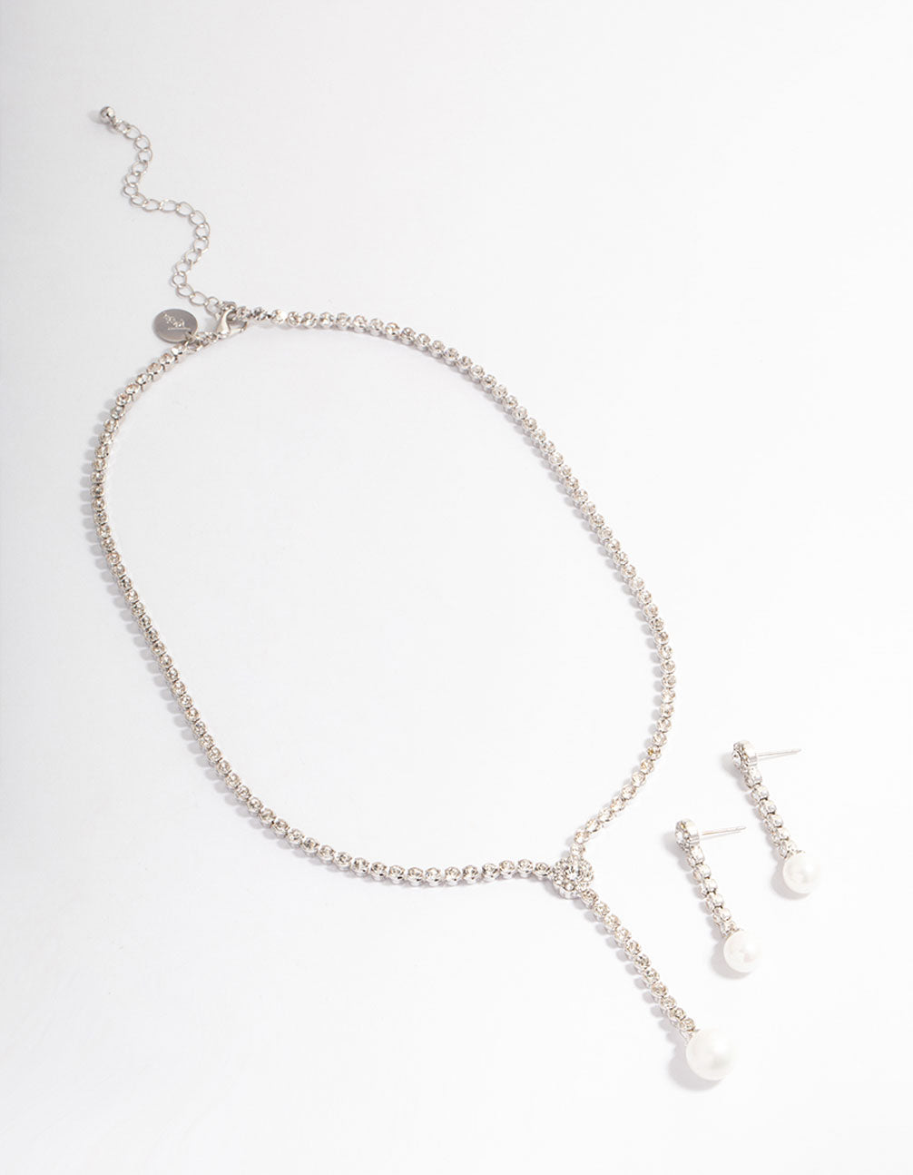 Silver Round Cup Chain Pearl Earring & Necklace Jewellery Set