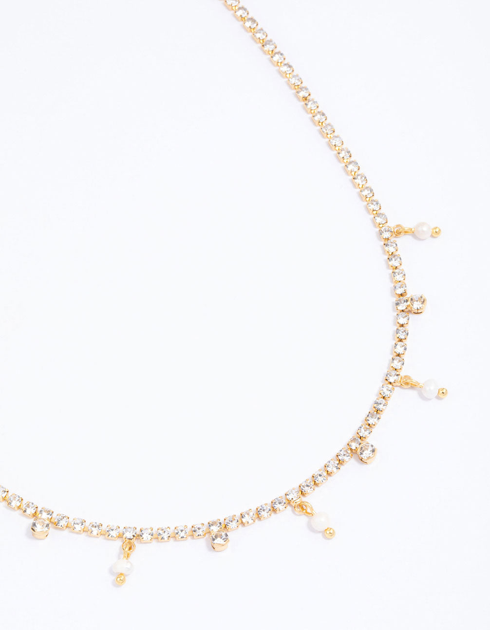 Gold Plated Cup Chain Cubic Zirconia & Freshwater Pearl Drop Necklace