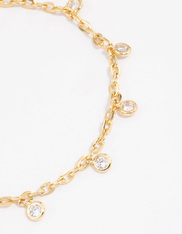 Gold Plated Cubic Zirconia Station Classic Bracelet