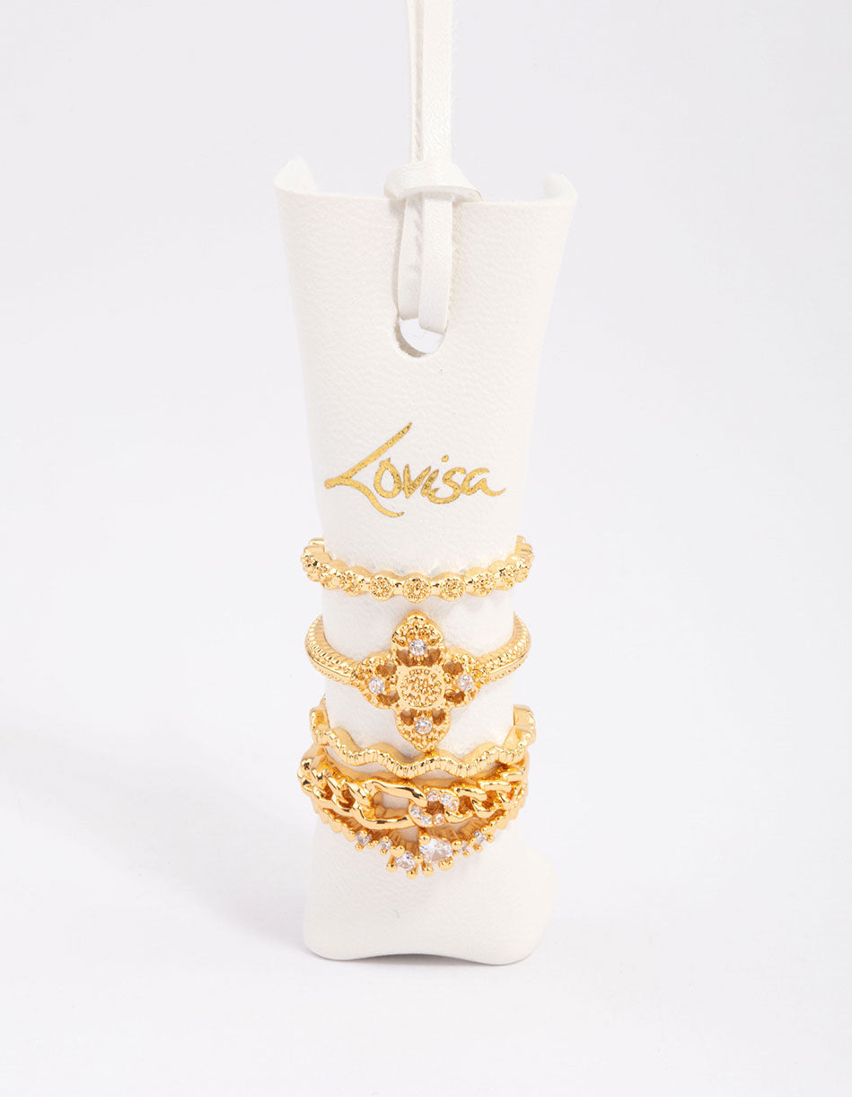 Gold Plated Filigree Cross Chain Ring 5-Pack
