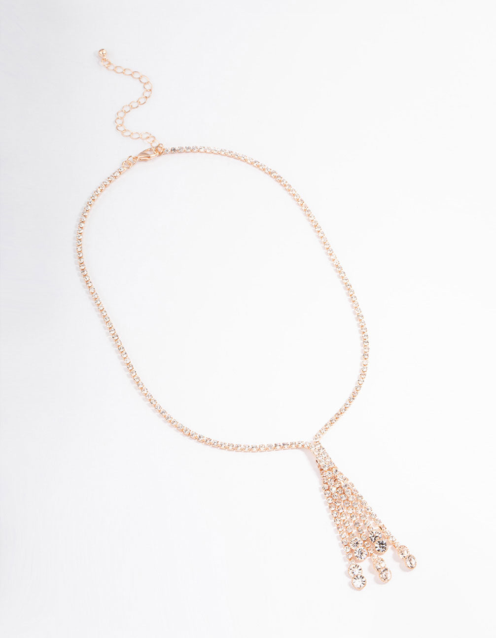 Rose Gold Diamante Tassel Y-Shape Necklace