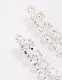Silver Cubic Zirconia Double Row Square & Round Drop Earrings - link has visual effect only