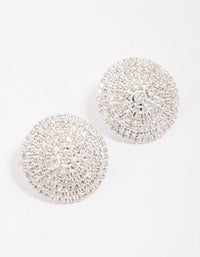 Silver Cubic Zirconia Statement Round Stud Earrings - link has visual effect only