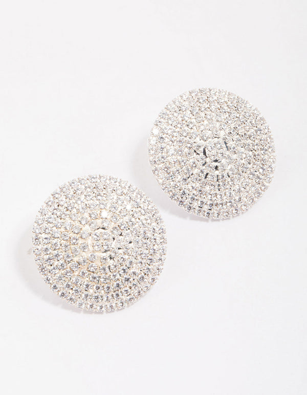 Silver Cubic Zirconia Statement Round Stud Earrings